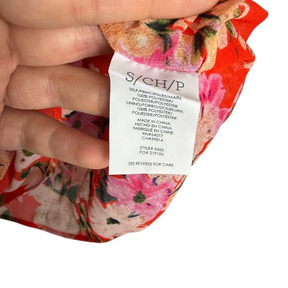 Cabi Floral Print Orange Lush Cold Shoulder Top Ruffled Size S Lined Pullover - Picture 8 of 8